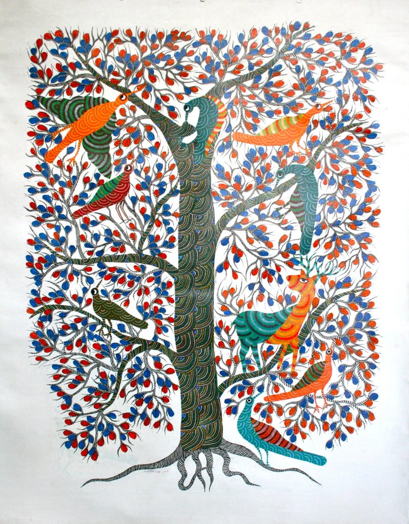 Peacocks and a goat